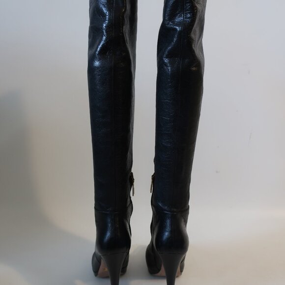 Women Prada Black 100% Leather Platform Over The Knee Stiletto Heel Boot 36 US/6 - Picture 8 of 15